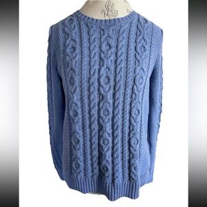 L.L.Bean Signature Fisherman Sweater Womens M Blue Cotton Cable Knit Preppy